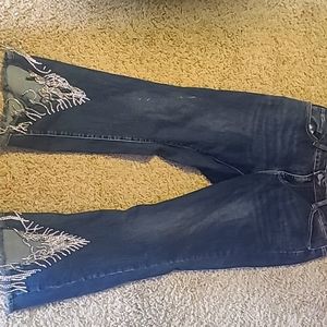 Crop jeans with rhinestone fringe